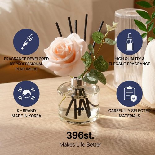 Rose Flower Reed Diffuser by 396 St. - Vanilla Lavender Scent | 200ml (6.7oz) Home Fragrance Decor