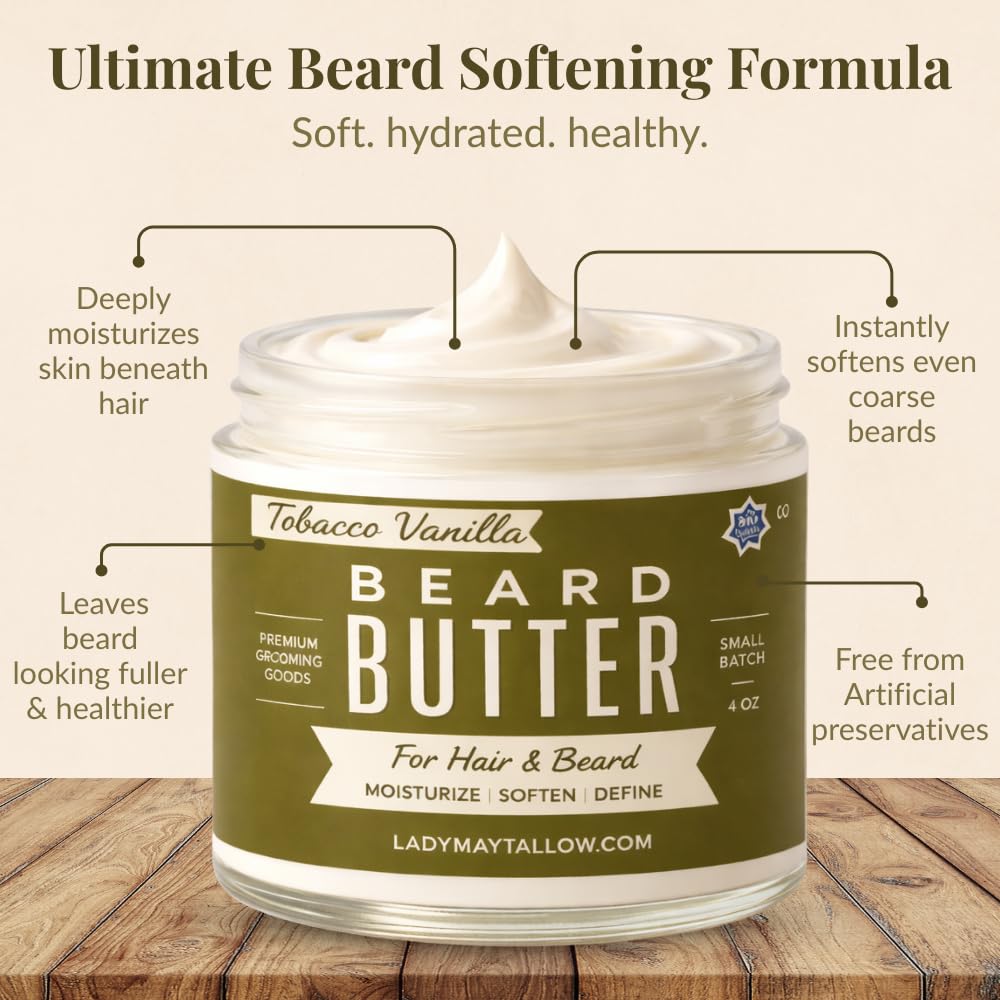 Tallow Man Tobacco Vanilla Beard & Body Butter - Grass-Fed Tallow | 9oz Men's Grooming Essential