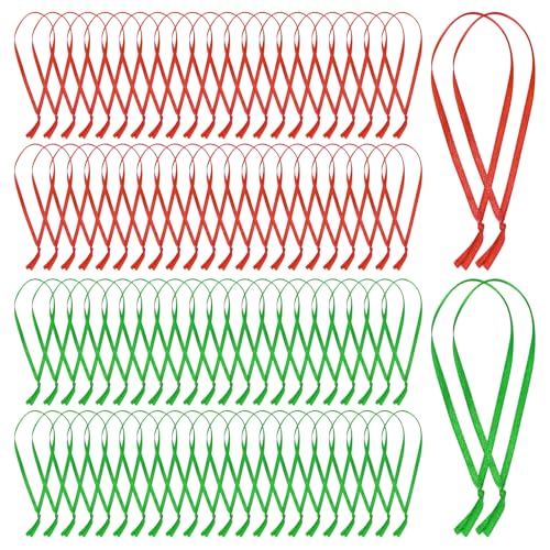 Christmas Ornament Ribbon Hangers - Red & Green Hand Tied String Hooks for Tree & Decorations