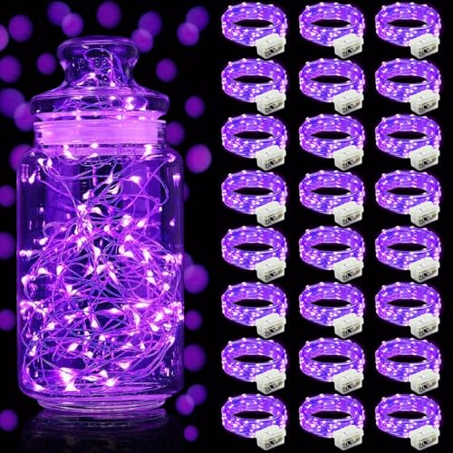 Purple Fairy String Lights 7ft 20 LED Waterproof Battery Operated - 24 Pack