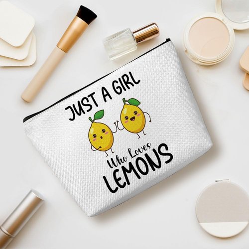 Henhesaha Funny Girl Loves Lemon, Lemon Gifts, Cute Lemon Lovers Gift, Makeup Bag Funny Cosmetic Bag Travel Toiletry Bag for Women Fruit Lover Teens Best Friend Sister Birthday Friendship Christmas