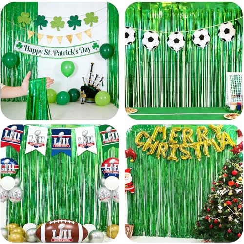 Laser Green Tinsel Backdrop Curtains - 4 Pack, 12.8x8.2 ft, Party Decorations