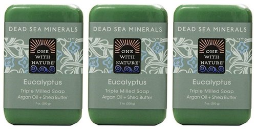 One With Nature Eucalyptus Soap (Pack Of 3) With Dead Sea Minerals, Argan Oil, Shea And Eucalyptus Essential Oil, 7 Oz. Each