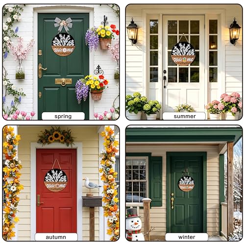 12-Inch All-Season Welcome Sign Wreath with Replaceable Plaques for Front Door Decor