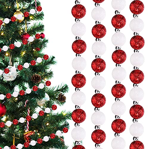 Christmas Candy Garland Beads Set - Multi Color Glitter 40ft with White, Red & Silver Variations