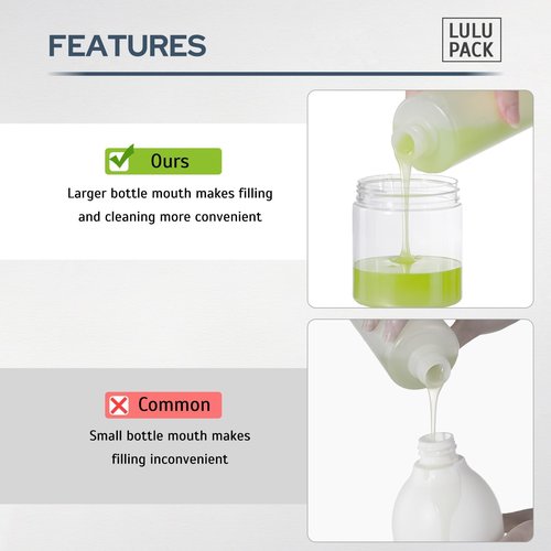 Lulupack Pump Bottle Dispenser for Soap - 8 oz Plastic Empty Container for Shampoo and Conditioner - Refillable Lotion Jar for Shower and Hand Soap - Wide Mouth Wash Bottle for Bathroom 250ml Clear