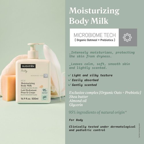 Suavinex Moisturizing Body Milk | Gentle Baby Lotion for Sensitive Skin | 16.9 fl oz, Light Texture