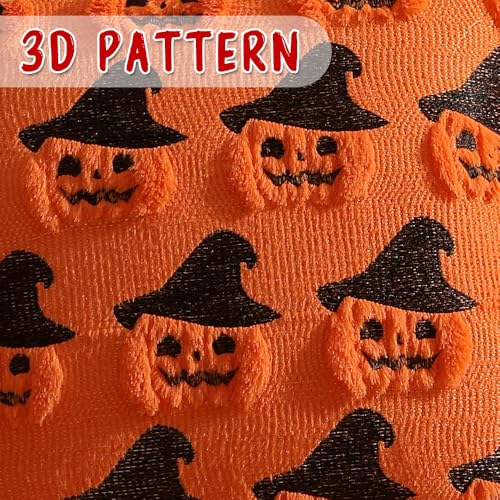 20x20 Inch Halloween Pillow Covers Set of 2 - Faux Fur Double-Sided Pumpkin Bat & Pumpkin with Hat, Plush Fall Home Decor - Orange Variation