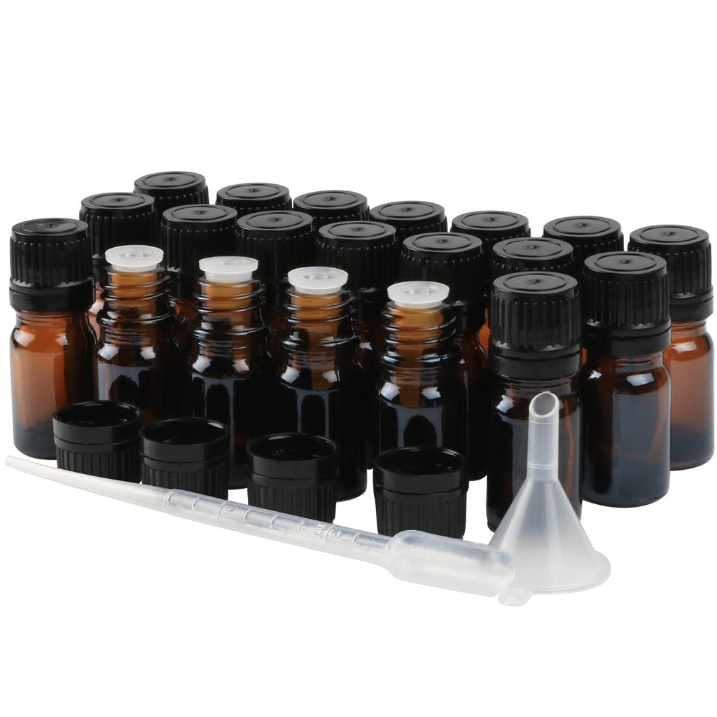 Wresty 20 Pack 5ml Amber Glass Essential Oil Bottles with Dropper, Perfect for Essential Oils, Perfume, Aromatherapy