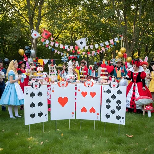 Giant Alice Wonderland Party Decorations 22.9 x 14 Inches with Stakes - Queen Soldier Yard Signs Set