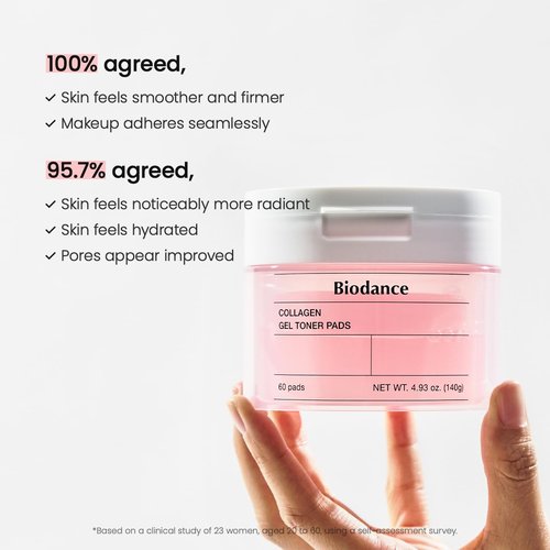 Biodance Collagen Gel Toner Pads, Pore Minimizer for Face, Improving Elasticity, Plumping Toner Pads for Sensitive Skin, Korean Skin Care, Valentines Day Gifts for Herㅣ4.93 fl.oz.(140g)*60Pads