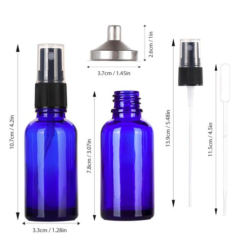ALIFEIA 1 oz Glass Blue Spray Bottles,Small Empty Fine Mist Refillable Travel Spray Bottle for Cleaning,Perfume,Aromatherapy,Cosmetic Sprays,Hair,Essential Oils with Fine Mist Dispenser（6 Pack）