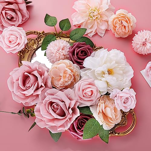 Boho Style Cheesecloth Table Runner with Pink Silk Roses for Wedding & Party Decor