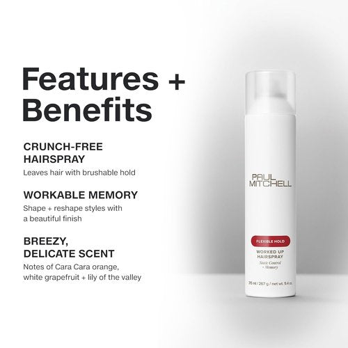 Paul Mitchell Worked Up Hairspray - Flexible Hold & Static Control for All Hair Types | 9.4 oz