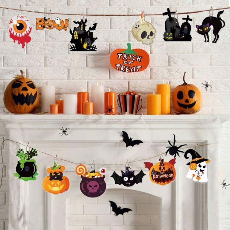 Halloween Tree Ornaments Set - Scary Pumpkins, Ghosts, Skulls & Bats for Party Decor