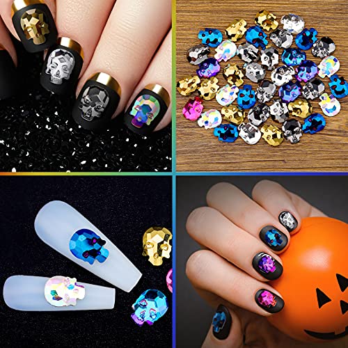 Halloween Skull Nail Charms Set - 70 3D Rhinestone Nail Art Decorations