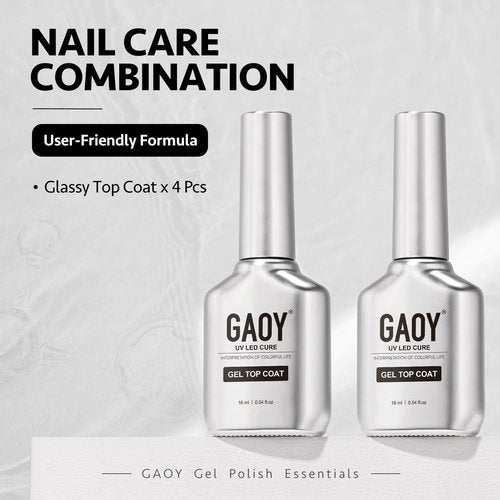 GAOY 4 Pcs 16ml No Wipe Gel Top Coat, Glassy Clear Top Coat, High Gloss Finish for UV Light Cure Gel Nail Polish