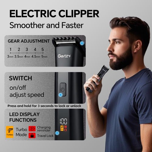 Electric Beard Trimmer for Men Professional Adjustable Length limit comb and Hair Trimmer, Men's Beard Mustache Trimming and Body Hair Trimmer, Cordless Digital Display and Rechargeable USB-c Charger