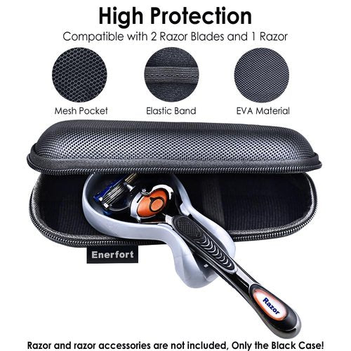Gillette Hard EVA Razor Travel Case - Lightweight Design with Mesh Pocket for 2 Blades | Durable Zipper (Black)