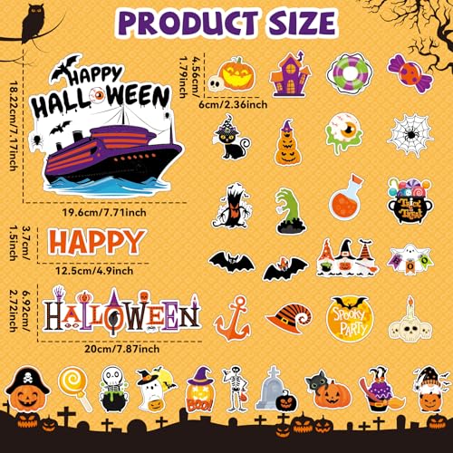 Halloween Cruise Door Magnets Set - 33 Magnetic Decorations for Ship & Refrigerator