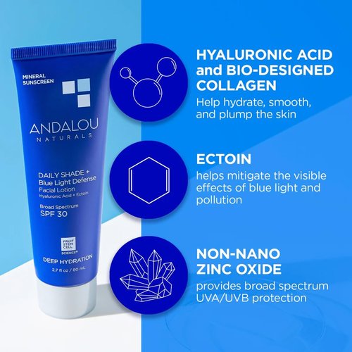 Andalou Naturals Clear Skin Mineral Face Sunscreen SPF 30 - Lightweight, Non-Greasy Sunblock Lotion - 2.7 fl oz