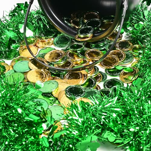 St. Patrick's Day Pot of Gold Set with Cauldron Coins Garland & Sequins