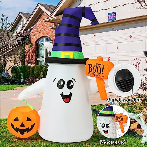 5 FT Outdoor Inflatable Ghost Halloween Decoration with Pump & LEDs