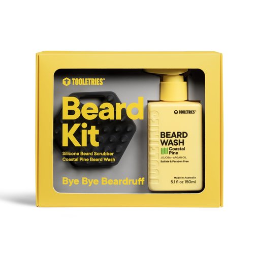 TOOLETRIES Men's Beard Kit - Silicone Beard Scrubber & Hydrating Wash with Coastal Pine Scent, Facial Hair Exfoliator for Men, Deep Cleans & Exfoliates Skin, Removes Beardruff