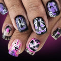 Halloween Press On Nails Short Square Purple Fake Nails with Pumpkin & Spider Design, 24 Pack