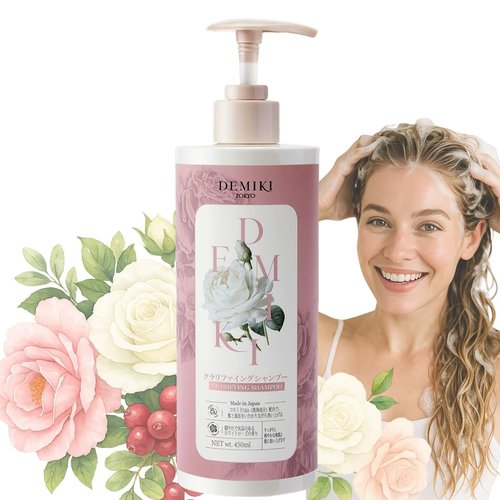 Demiki Japanese Shampoo for Women - Anti-Dandruff & Volumizing | Sulfate-Free, Rose Scent, 450ml