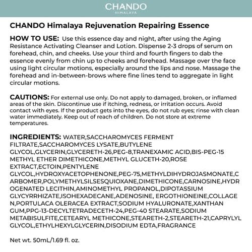 CHANDO HIMALAYA Advanced Repair Face Serum (50mL/1.69oz) - Anti Aging Hydrating Essence with Rose Extract & Hyaluronic Acid & Peptide for Renew Resurfacing, Visibly Hydrates & Plumps Skin