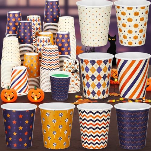 Halloween Purple Paper Cups 8 oz Disposable Party Drinkware - 144 Pack