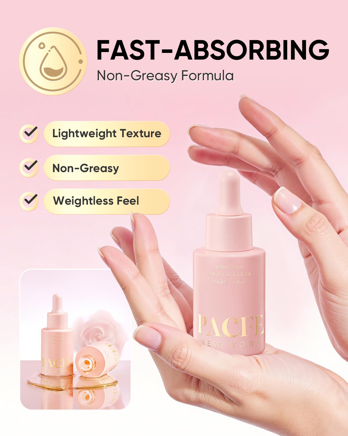 Velour Rosa Nail & Cuticle Oil - Natural Plant-Based Hydration with Jojoba & Vitamin E - 1.0 fl oz
