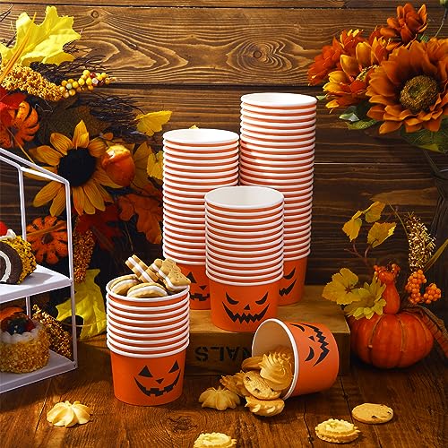 Halloween Paper Cups 9oz Disposable Pumpkin Ice Cream Bowls - Orange & Black Face, Pack of 100