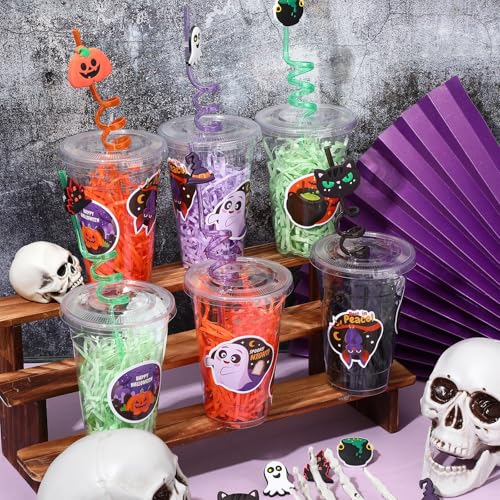 Halloween Party Favor Cups with Lids & Straws - Gift Set for Trick or Treat