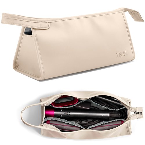 Veki PU Leather Travel Case for Dyson Airwrap Styler, Portable Travel Storage Bag for Shark Flexstyle Air Styling & Drying System, Waterproof Carrying Case Organizer Airwrap Styler (Triangles, Beige)
