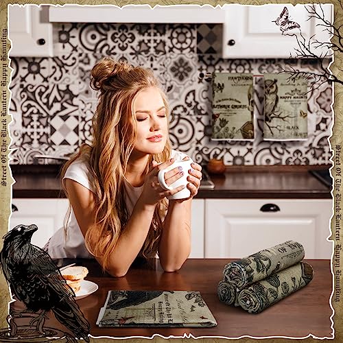 Halloween Kitchen Hand Towels Set - Classic Gothic Vintage Style 6 Pcs