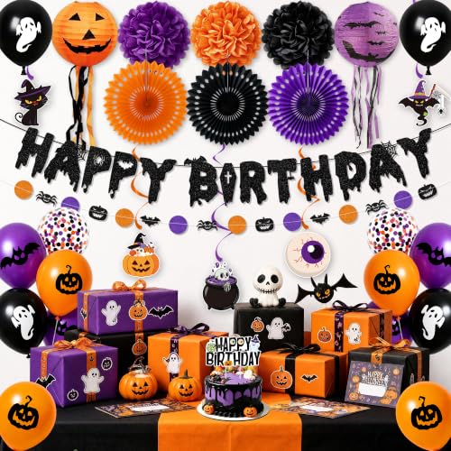 Halloween Birthday Party Decorations Set - Black, Orange & Purple Festive Decor