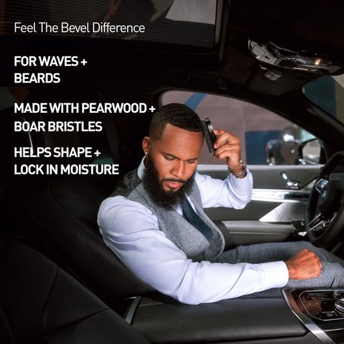 Bevel Beard Brush and Comb Set for Men – Natural Boar Bristle Brush & Pearwood Comb with Travel Pouch – Beard Grooming Kit for Shaping, Soften & Detangling Mustaches