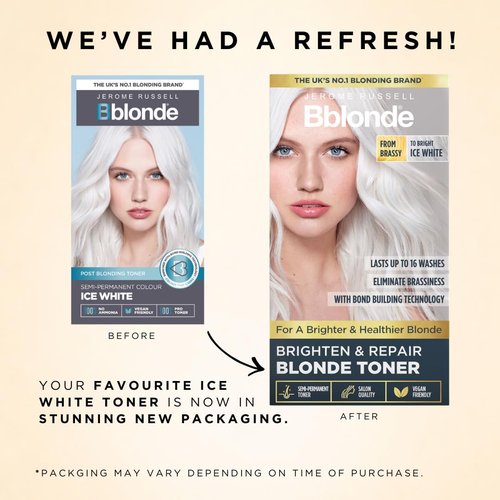 Jerome Russell Bblonde Ice White Post Blonding Toner - Vegan Semi-Permanent Hair Dye Kit for Blonde Hair