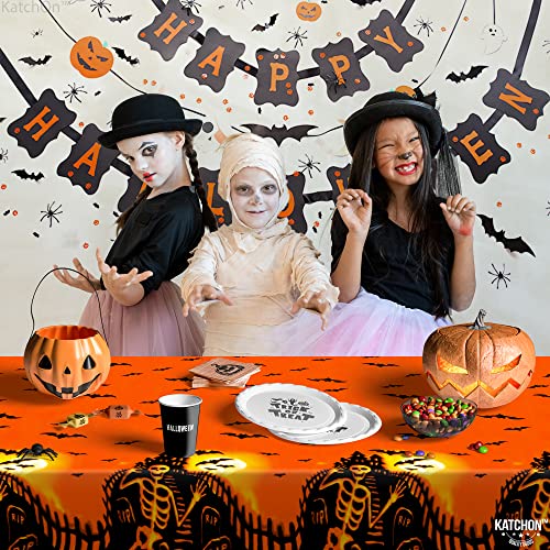 Halloween Plastic Tablecloth 54x108 Inch Pack of 3 - Orange Spooky Decor