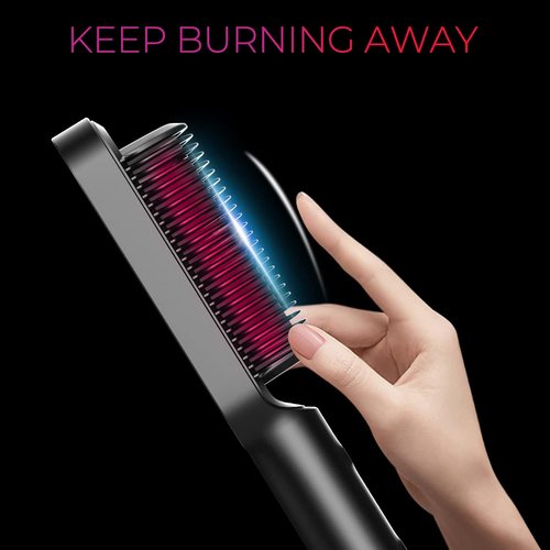 TYMO Ring Hair Straightener Brush - Fast Heating Comb with 5 Temperature Settings | Black