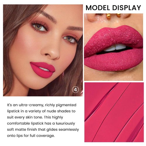Evpct Matte Lipstick Set - 3 Pcs Silky Velvet in Plum Purple, Rose Red & Mauve | Long-Lasting & Smudge-Proof