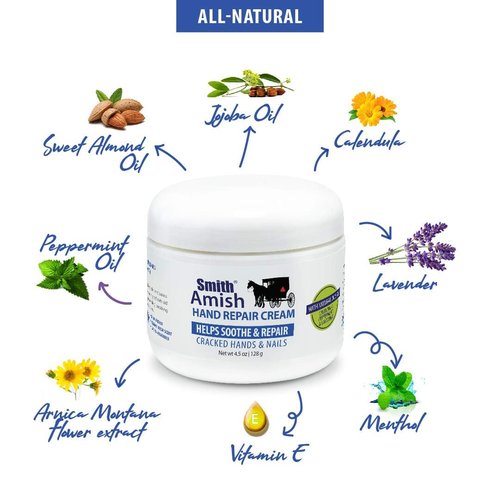Smith Amish 6oz Hand Repair Cream - Moisturizing Formula with Glycerin, Lavender, Calendula - Soothes, Revitalizes, and Nourishes Dry, Rough Hands - Ultimate Hydration and Repair Solution