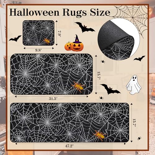 Halloween Kitchen Rugs Set - Non-Slip Washable Holiday Mat with Mouse Pad, Spider Web Design