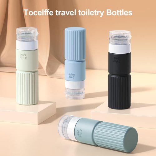 Tocelffe 18pes Travel Bottles for Toiletries,TSA Approved Silicone Travel Containers jar for Toiletries,Leak Proof 3oz Refillable Liqus Shampoo And Conditioner Travel Essentials toiletry Bottles