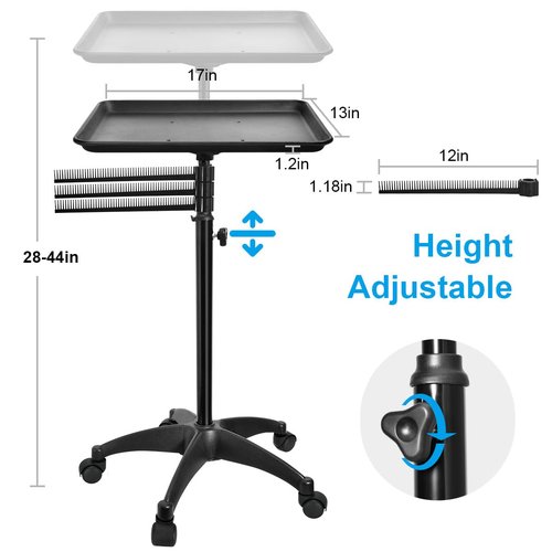 Salon Rolling Tray, Styling Tray Cart with 3pcs Hair Rack, Tattoo Tray Trolley Height Adjustable, Service Storage Tray Trolley for Beauty Salon Clinic Spa