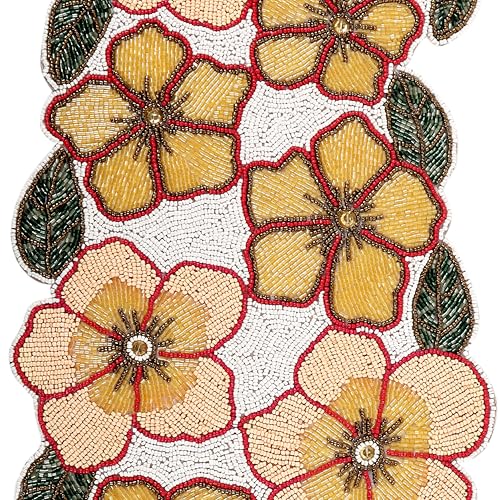 Beaded Table Runner Yellow & Green 36x13 Inches - Handcrafted Decor