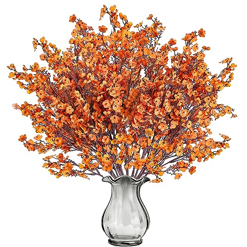 15 Pcs Fall Orange Baby's Breath Artificial Flowers Bulk Silk Gypsophila for DIY Home Decor