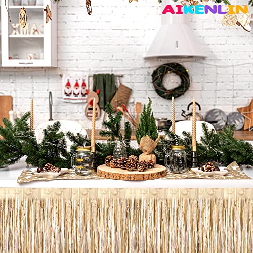 Champagne Gold Metallic Foil Fringe Table Skirts 6 Pack 29x108 Inches for Wedding & Party Decor